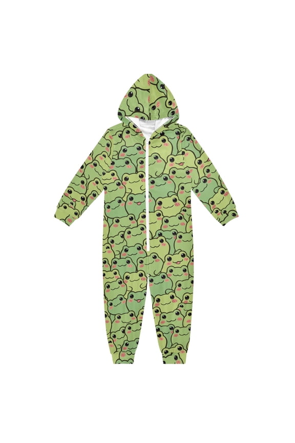 Happy Frogs One Piece Pajamas Soft Jumpsuit Cozy Sleep and Play Romper Zipper and Pockets 12-13Y