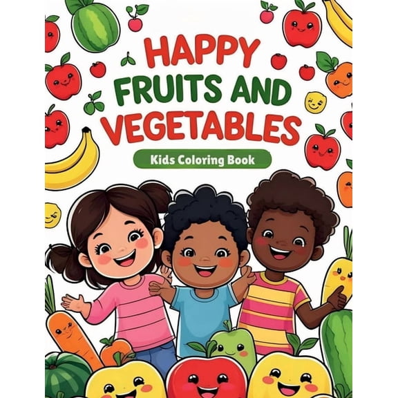 Happy Fruits and Vegetables - Kids Coloring Book: Meet cheerful, smiling fruits and veggies that invite little ones to c, (Paperback)