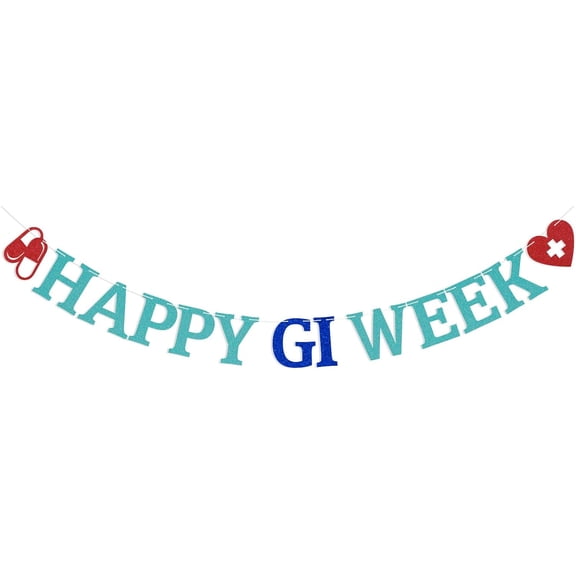 Happy GI Week Banner - GI Nurse Week Decor, Gastroenterology Week Appreciation Party Decorations Blue Glitter