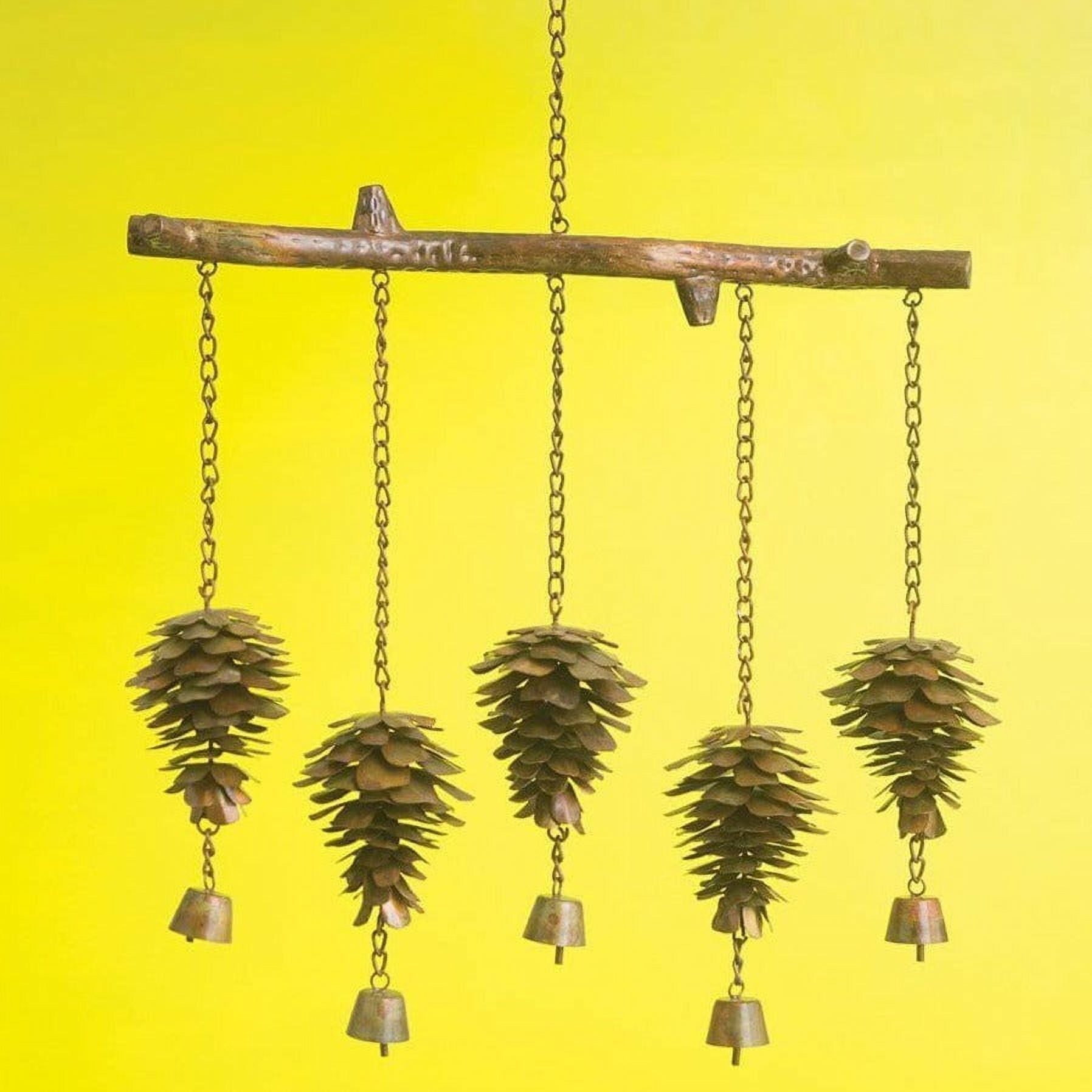 Handcrafted Flamed Metal Pine Cone Wind Chime with Bells