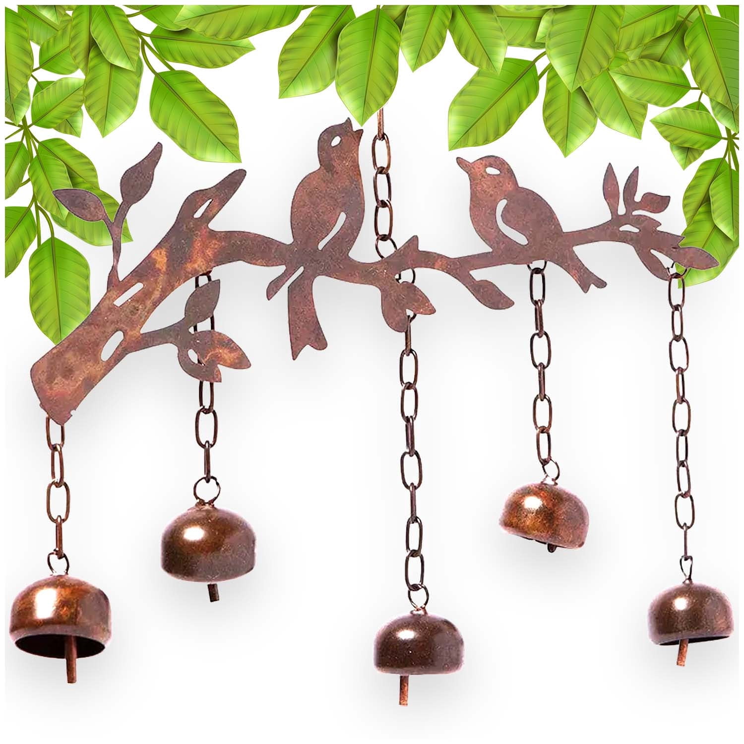 Happy Gardens Bird Wind Chimes with Bells | 5 Suspended Bells Windchime with Birds Garden Decor | Mothers Day Outdoor Gifts & Backyard Decorations