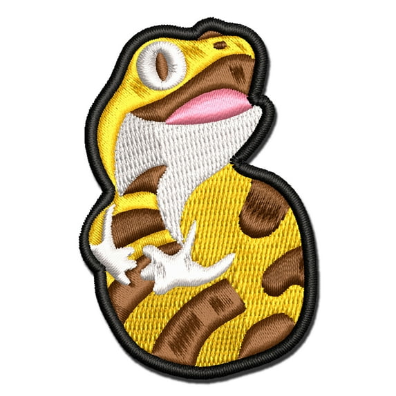 Happy Gecko Lizard Holding Tail Applique Multi-Color Embroidered Hook & Loop Patch - 3 Inch Medium