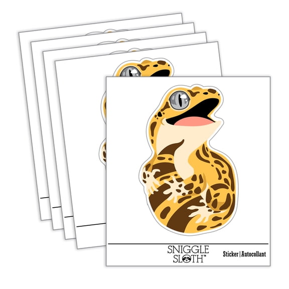 Happy Gecko Lizard Holding Tail Car Window Bumper Water Bottle Phone Tablet Laptop Waterproof Vinyl Decal Sticker Set 5-Pack - Gloss Finish - 3.0"