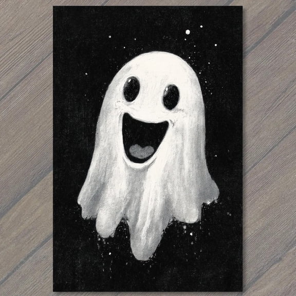 Happy Ghost Midnight Halloween Wall Art, Bright Spooky Wall Art