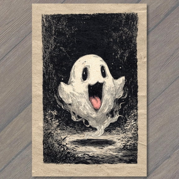 Happy Ghost Moonlit Forest Wall Art, Halloween Night Wall Art