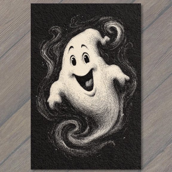 Happy Ghost Swirl Halloween Wall Art, Cute Spooky Wall Art