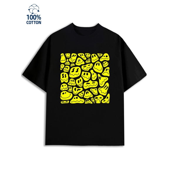Happy Ghosts Tee Mens smile black Summer wear Vintage-inspired, comfortable fit cute horror Funny Unisex Shirt Graphic Tee tshirts Unique Design Unisex Shirt Graphic tshirts