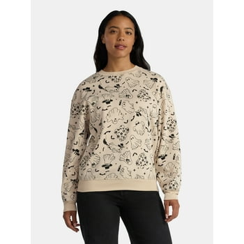 Halloween Women's Happy Ghost Graphic Print Sweatshirt with Long Sleeves, Sizes XXS-XXL