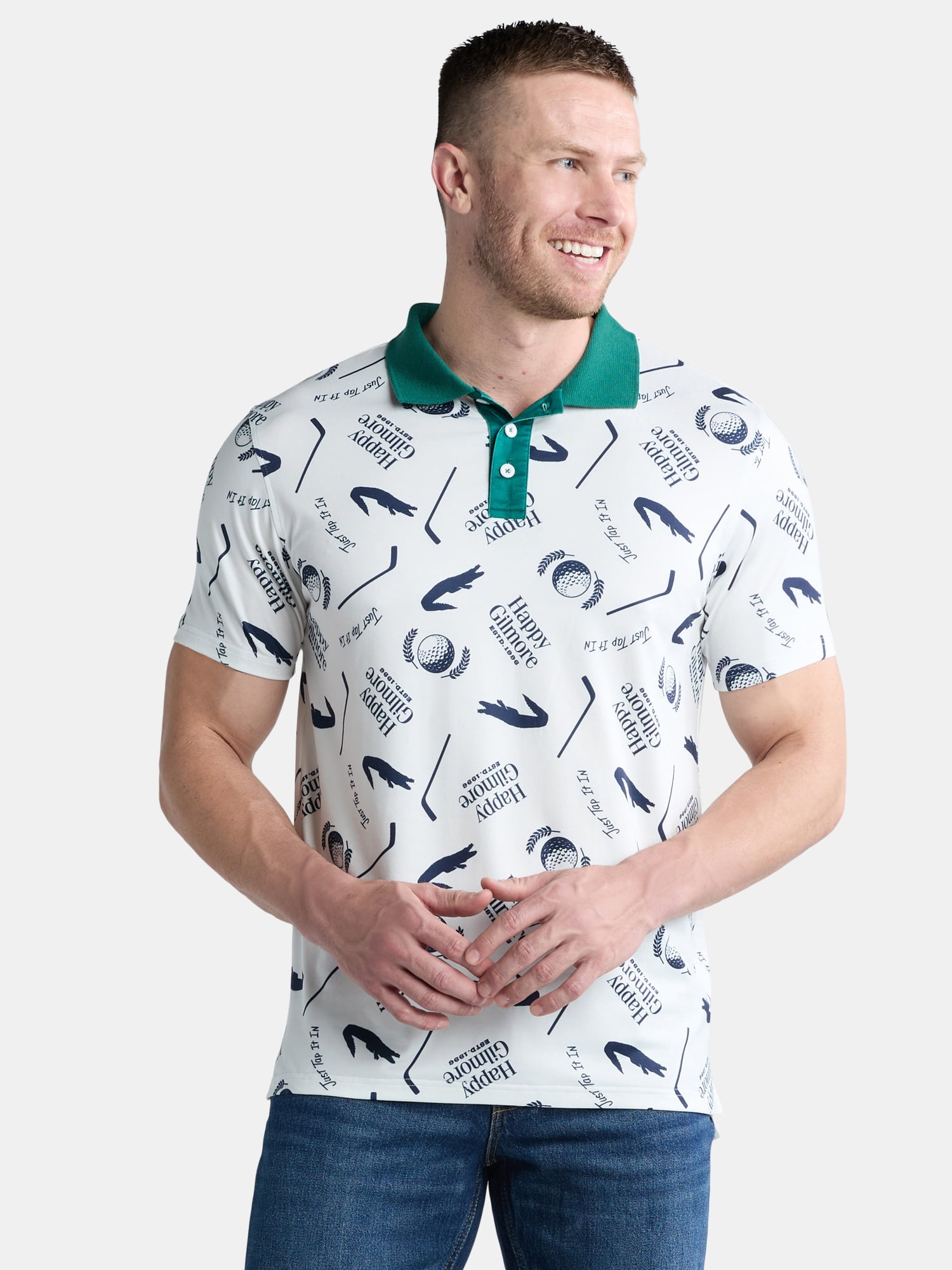Happy Gilmore Men's and Big Men's Allover Print Graphic Polo Shirt, Sizes S-3XL