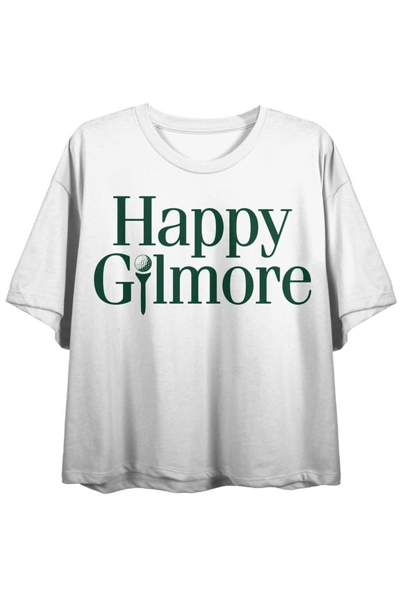 Happy Gilmore Movie Logo Crew Neck Short Sleeve Women's White Crop Top-XS
