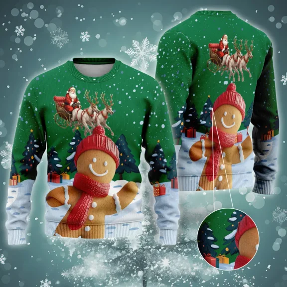 Happy Gingerbread Christmas Sweater For Men Women, Xmas Gingerbread Cookie All Over Printed Sweater,holiday Crewneck Unisex Pullover Sweater