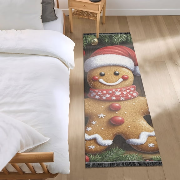 Happy Gingerbread Man Bedroom Runner Rug 2'x 6' Non Slip Carpet Indoor Home Area Rug Living Room