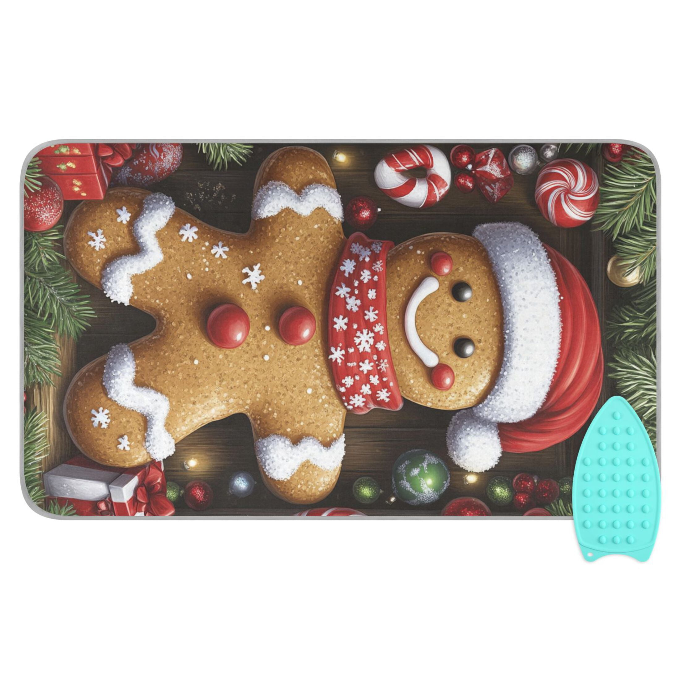 Happy Gingerbread Man Ironing Mat Blanket for Table Top Travel Portable Ironing Board Pad 47.2x27.6 Inch