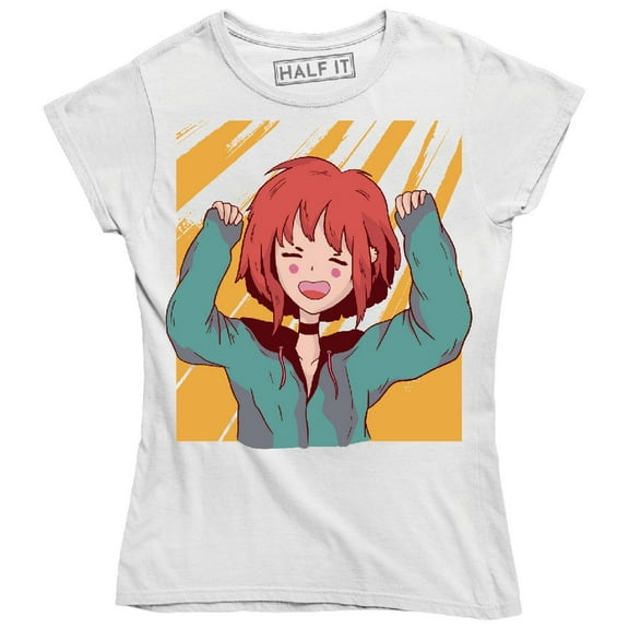 Happy Girl In An Anime Style With Her Arms Raised Women's T-Shirt