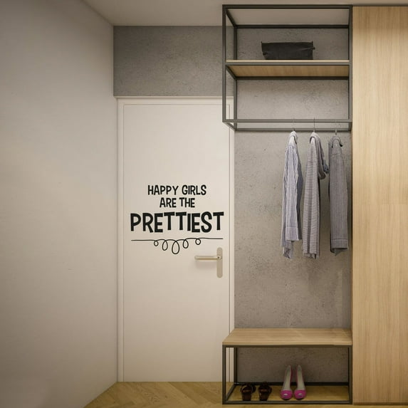 Happy Girls Are The Prettiest - Closet Labels Closet Quotes Quote Fashion Outfits Style Dresser Vinyl Wall Art Decal Sticker Home Closet Dressing Room Dressing Area Wardrobe Cabinet Size (22x30 inch)