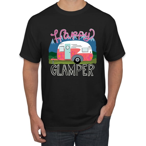 Happy Glamper | Fancy Camping Camper Van Caravan | Nature Lover Men's T-Shirt, Black, 2XL