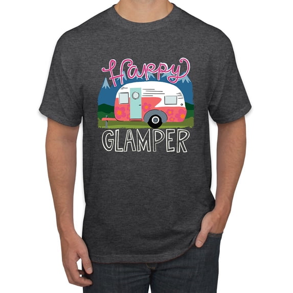 Happy Glamper | Fancy Camping Camper Van Caravan | Nature Lover Men's T-Shirt, Heather Black, M