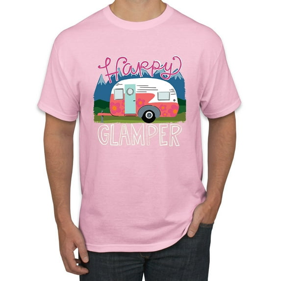 Happy Glamper | Fancy Camping Camper Van Caravan | Nature Lover Men's T-Shirt, Light Pink, 5XL