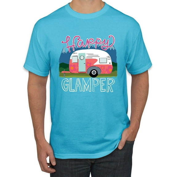 Happy Glamper | Fancy Camping Camper Van Caravan | Nature Lover Men's T-Shirt, Light Turquoise, L