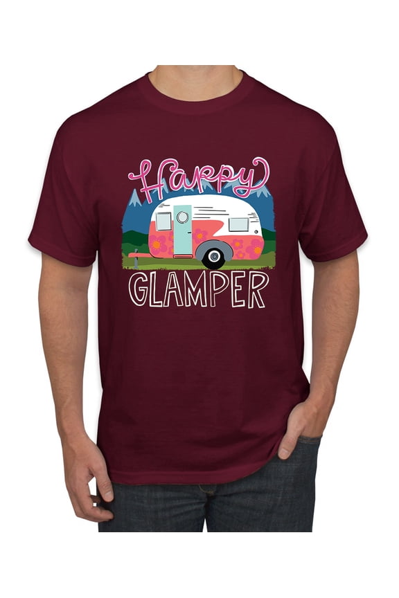 Happy Glamper | Fancy Camping Camper Van Caravan | Nature Lover Men's T-Shirt, Maroon, M