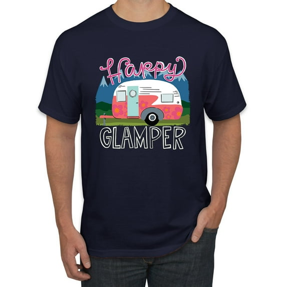 Happy Glamper | Fancy Camping Camper Van Caravan | Nature Lover Men's T-Shirt, Navy, S