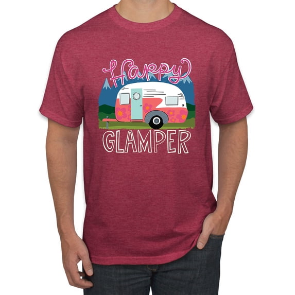 Happy Glamper | Fancy Camping Camper Van Caravan | Nature Lover Men's T-Shirt, Vintage Heather Red, L