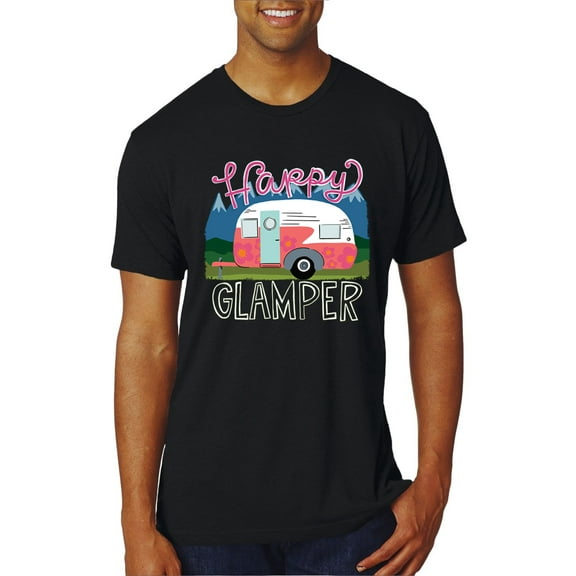 Happy Glamper | Fancy Camping Camper Van Caravan | Nature Lover Mens Premium Tri Blend T-Shirt, True Black, M