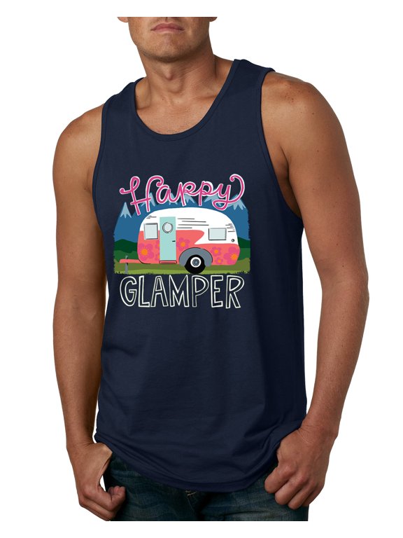 Happy Glamper | Fancy Camping Camper Van Caravan | Nature Lover Mens Sleeveless Top, Navy, 3XL
