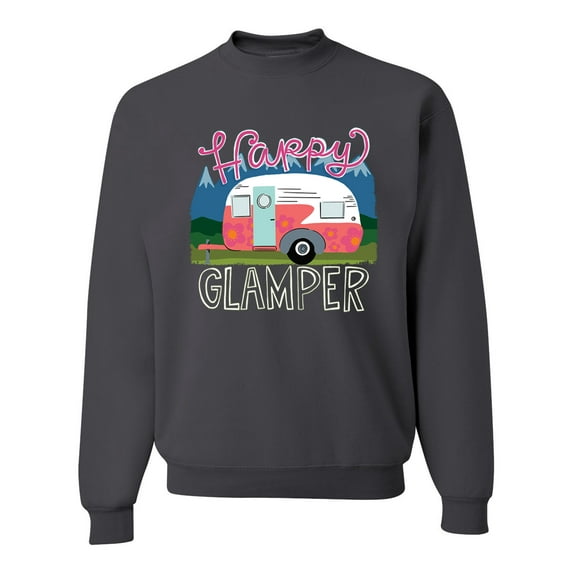 Happy Glamper | Fancy Camping Camper Van Caravan | Nature Lover Unisex Crewneck Sweatshirt, Charcoal, 3XL