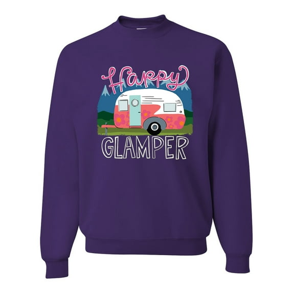 Happy Glamper | Fancy Camping Camper Van Caravan | Nature Lover Unisex Crewneck Sweatshirt, Purple, 3XL