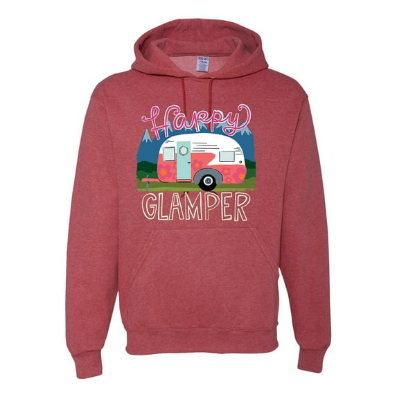 Happy Glamper | Fancy Camping Camper Van Caravan | Nature Lover Unisex Hoodie Sweatshirt, Vintage Heather Red, S
