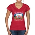 thumbnail image 1 of Happy Glamper | Fancy Camping Camper Van Caravan | Nature Lover Womenâ€™s Standard V-Neck Tee, Red, L, 1 of 5