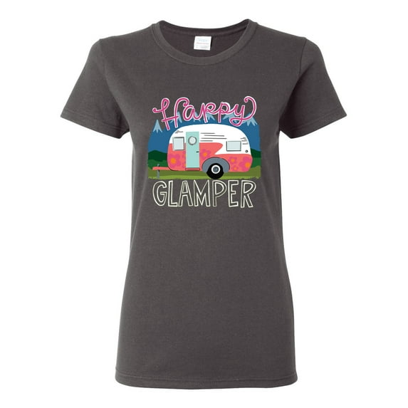 Happy Glamper | Fancy Camping Camper Van Caravan | Nature Lover Womens T-Shirt, Charcoal, 3XL