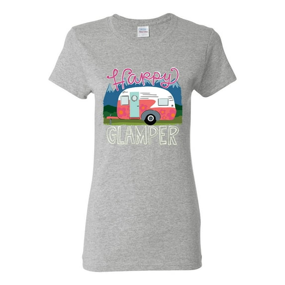 Happy Glamper | Fancy Camping Camper Van Caravan | Nature Lover Womens T-Shirt, Heather Grey, M