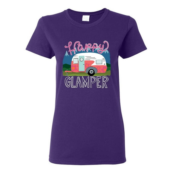 Happy Glamper | Fancy Camping Camper Van Caravan | Nature Lover Womens T-Shirt, Purple, XL