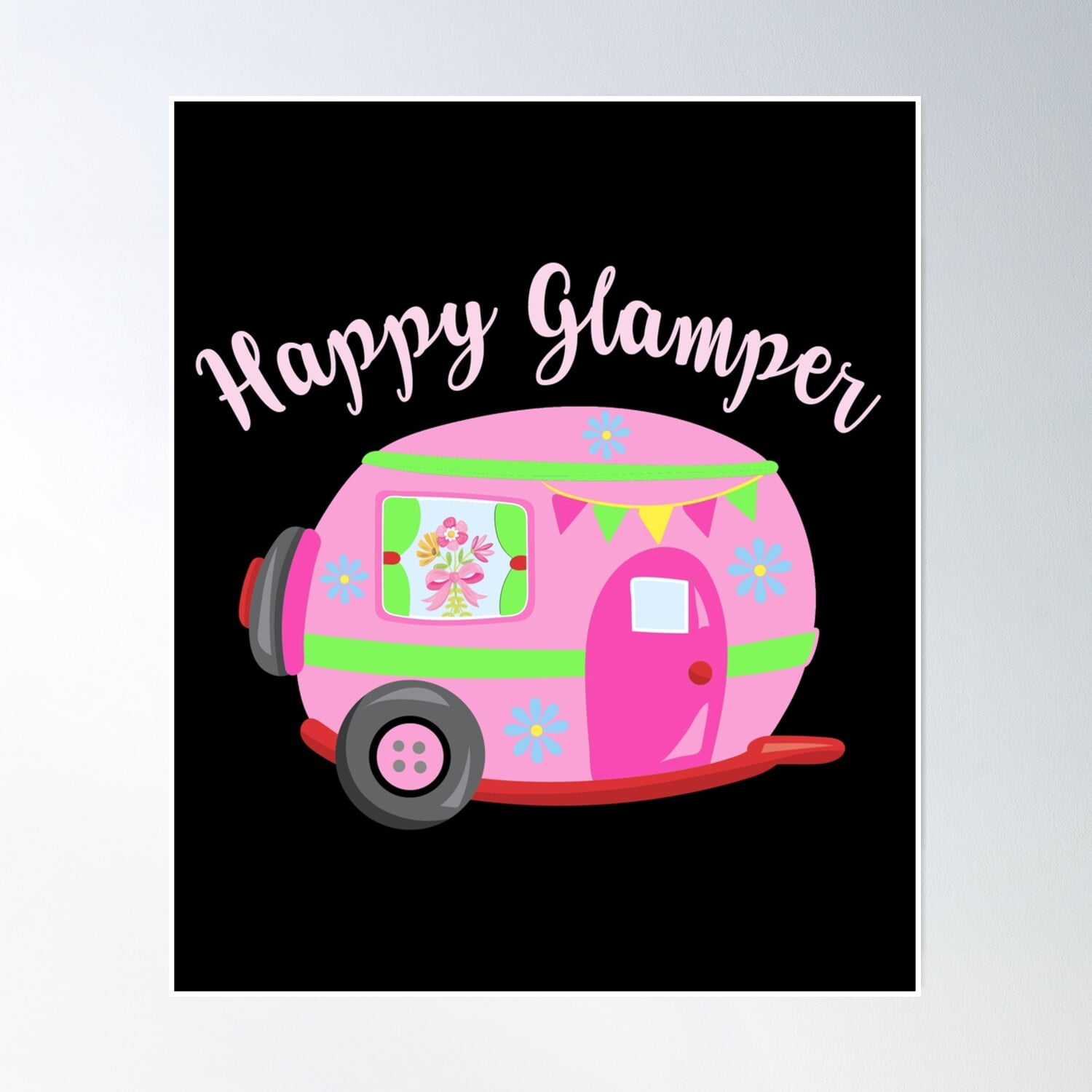 Happy Glamper Pink Rv Trailer Camping Designs Poster Wall Art, Modern ...