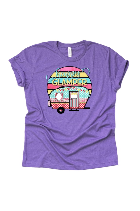 Happy Glamper Shirt, Camper Life Shirt, Camping RV Shirt, Women Summer Graphic Tees Tops Funny Unisex Short Sleeve (Purple, Small)