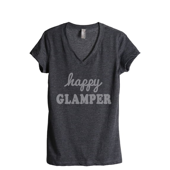 Happy Glamper Women's Fashion Relaxed V-Neck T-Shirt Tee Charcoal Grey Medium