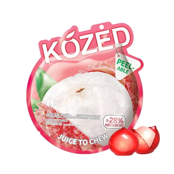 Happy Global Kozed Peelable Gummy Candy Lychee Flavors 3 Pack,Fun Fruity Role Party Snack,Chewy Sweet Treat with Juicy Flavor,Halal-Certified Holiday Gifts