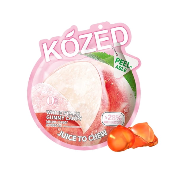 Happy Global Kozed Peelable Gummy Candy White Peach Flavors 3 Pack,Fun Fruity Role Party Snack,Chewy Sweet Treat with Juicy Flavor,Halal-Certified Holiday Gifts