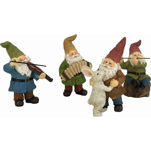 Happy Gnomes Dancing Celebration! - 4- Piece Musical Garden Gnome Set for The Miniature Fairy Garden