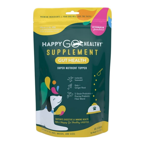 Probiotics for Dogs | Happy Go Healthy Prebiotic & Probiotic Dog Supplement with Ginger Root, Icelandic Seaweed, and Organic Kelp | All Breeds and Sizes | 60 Count