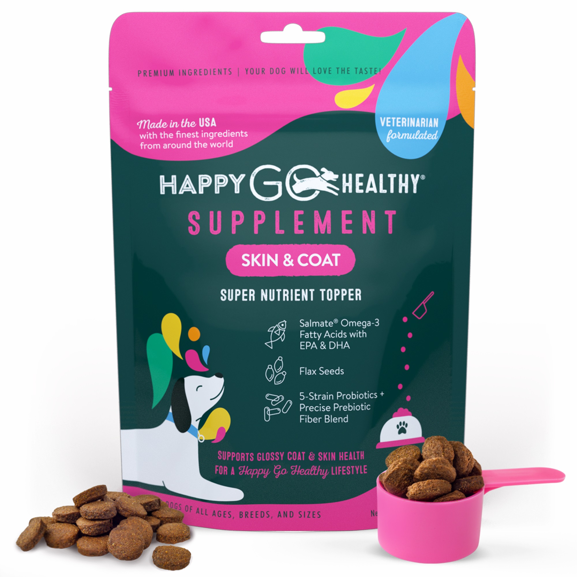 Happy Go Healthy Skin & Coat Supplements for Dogs Probiotic