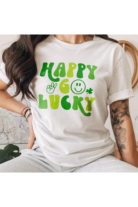 Happy Go Lucky Clover Graphic Tee - St Patrick'S Day Unisex T-Shirt All Size S-5XL
