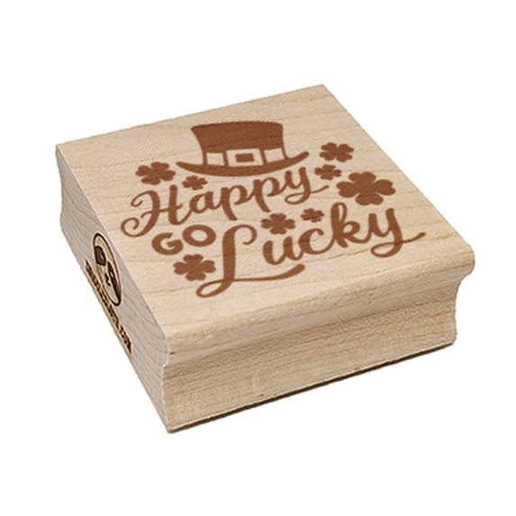 Happy Go Lucky Leprechaun Hat Shamrocks St. Patrick's Day Square Rubber Stamp Stamping Scrapbooking Crafting - Medium 1.75in