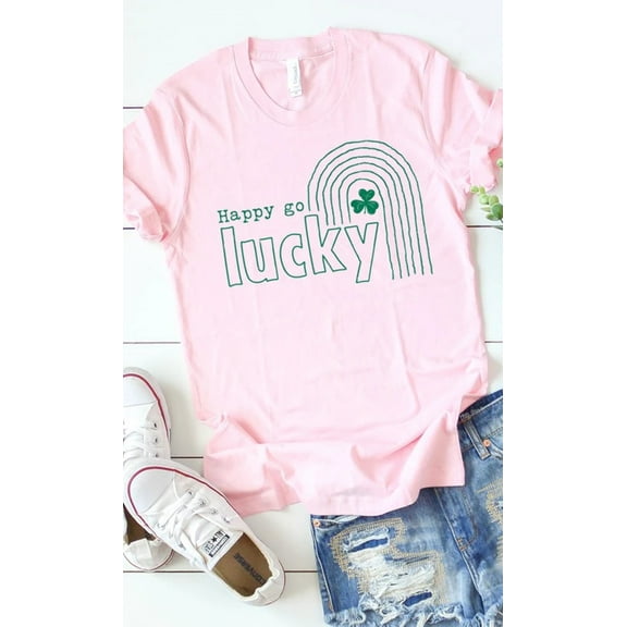 Happy Go Lucky Rainbow Graphic Tee T-Shirt PLUS