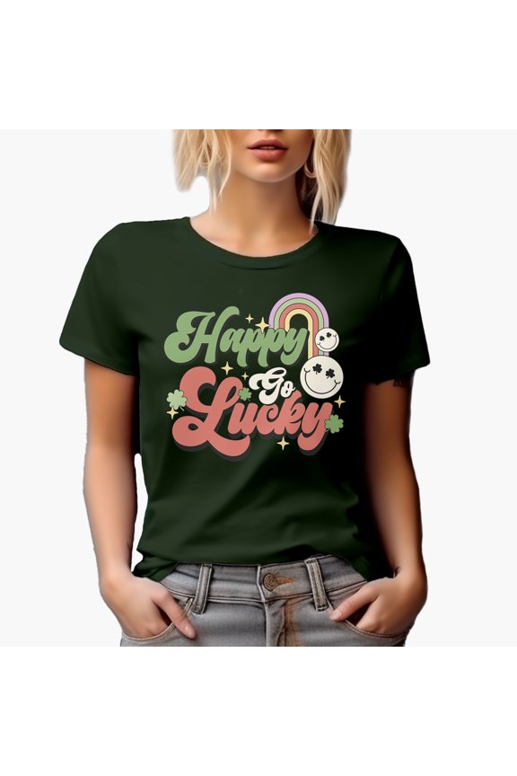 Happy Go Lucky, Retro St. Patrick's Day Gift, Military Green T-Shirt, Large