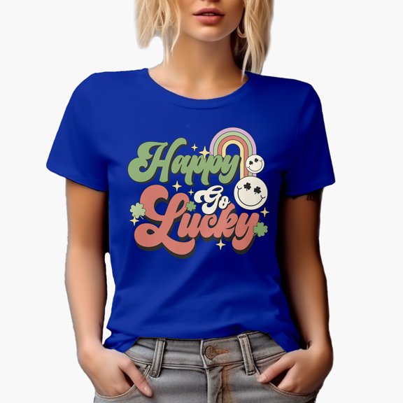 Happy Go Lucky, Retro St. Patrick's Day Gift, Royal Blue T-Shirt, 2XL