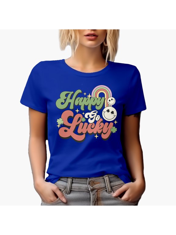 Happy Go Lucky, Retro St. Patrick's Day Gift, Royal Blue T-Shirt, XL