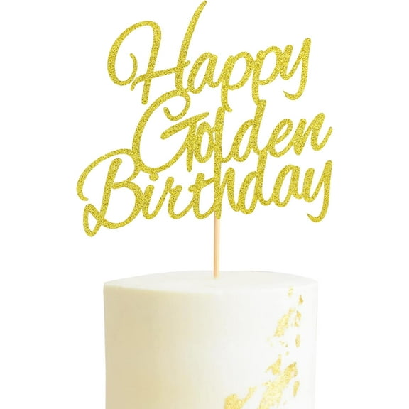 Happy Golden Birthday Cake Topper - 1/10/15/16/18/21/25/30/40/35/45/55 21st/50/60/70/80/90th Birthday Cake Topper